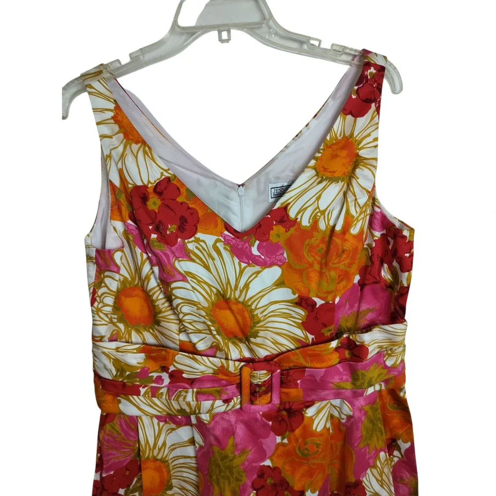 3526) Jessica Howard Sleeveless Fit & Flare Pink Orange Cotton Sundress Size 14